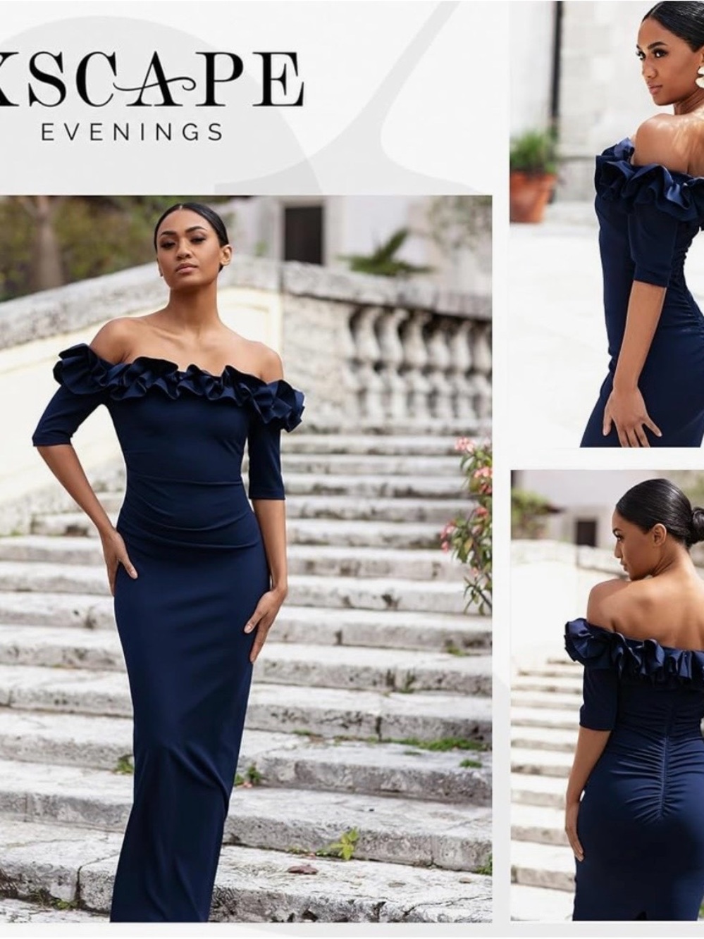 Navy Off-Shoulder Ruffle Dress